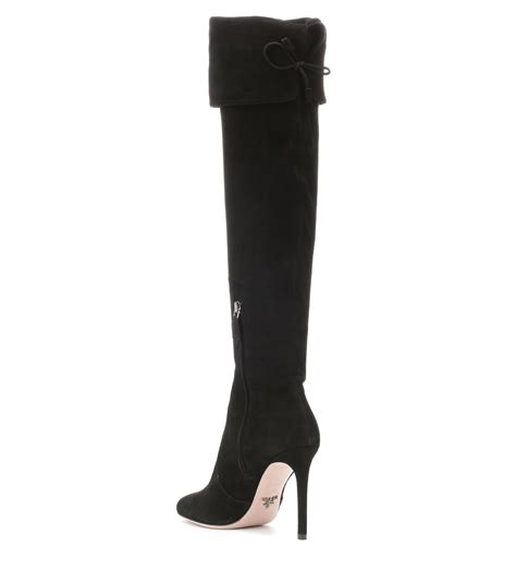 prada black suede booties|Prada suede knee high boots.